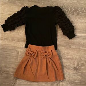 Black Ruffled Top and Orange Skirt Set